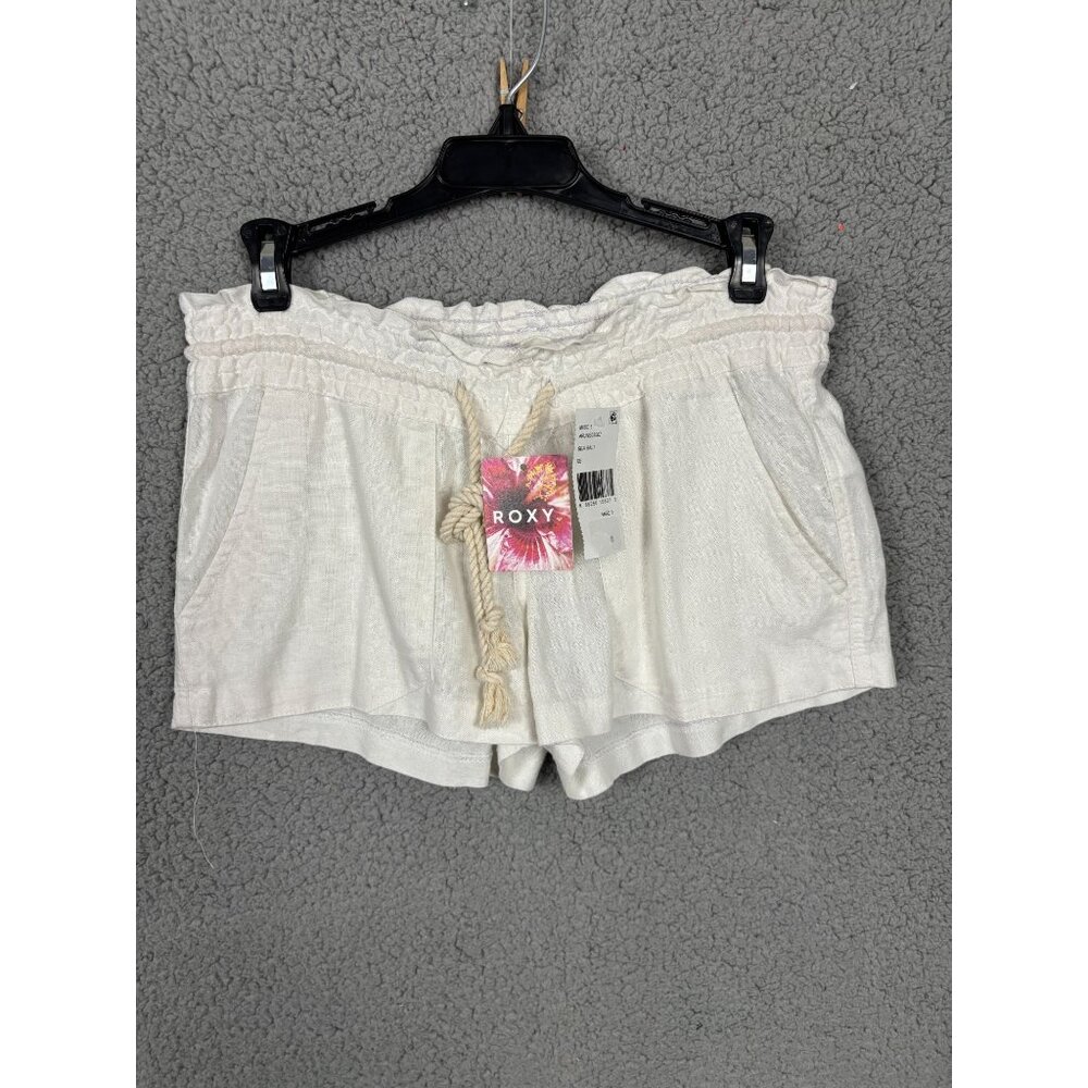 Roxy Women's Ocean Side Shorts White Linen Blend Drawstring Size  XS  NWT's.